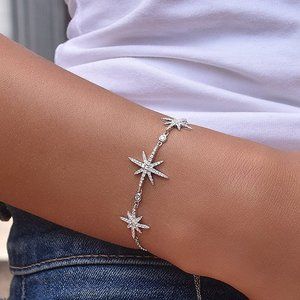 New Beautiful Sterling Silver Diamond Triple Star Bracelet